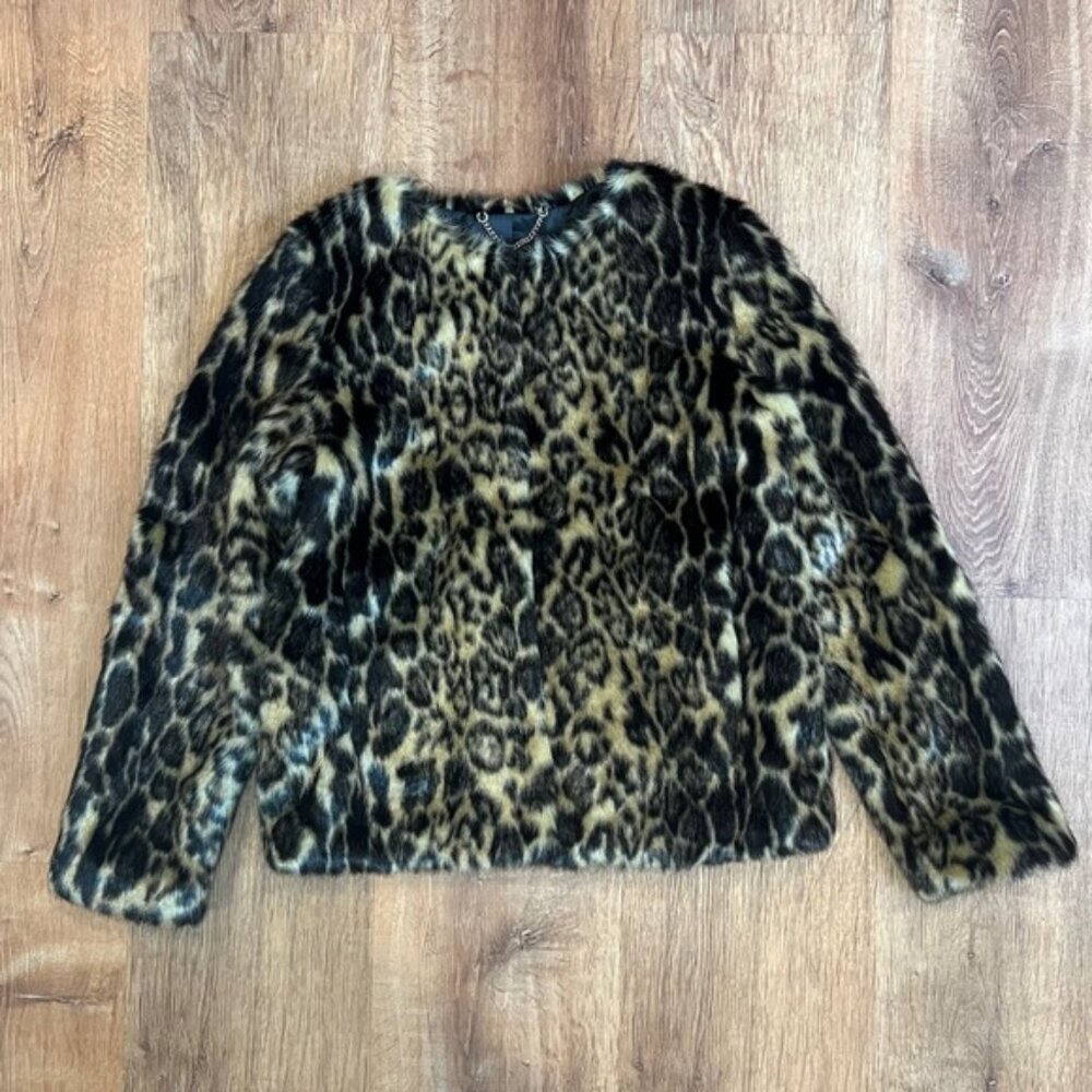 NWT KAREN MILLEN Super-Soft Faux Fur Leopard Print Lined Jacket w Pockets Sz 6 - Picture 5 of 16